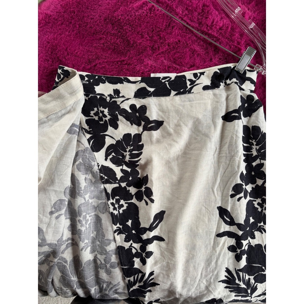 NWT* Zara Ecru-Black Floral Print Midi Wrap Skirt Linen Blend White Black Large - Picture 7 of 9